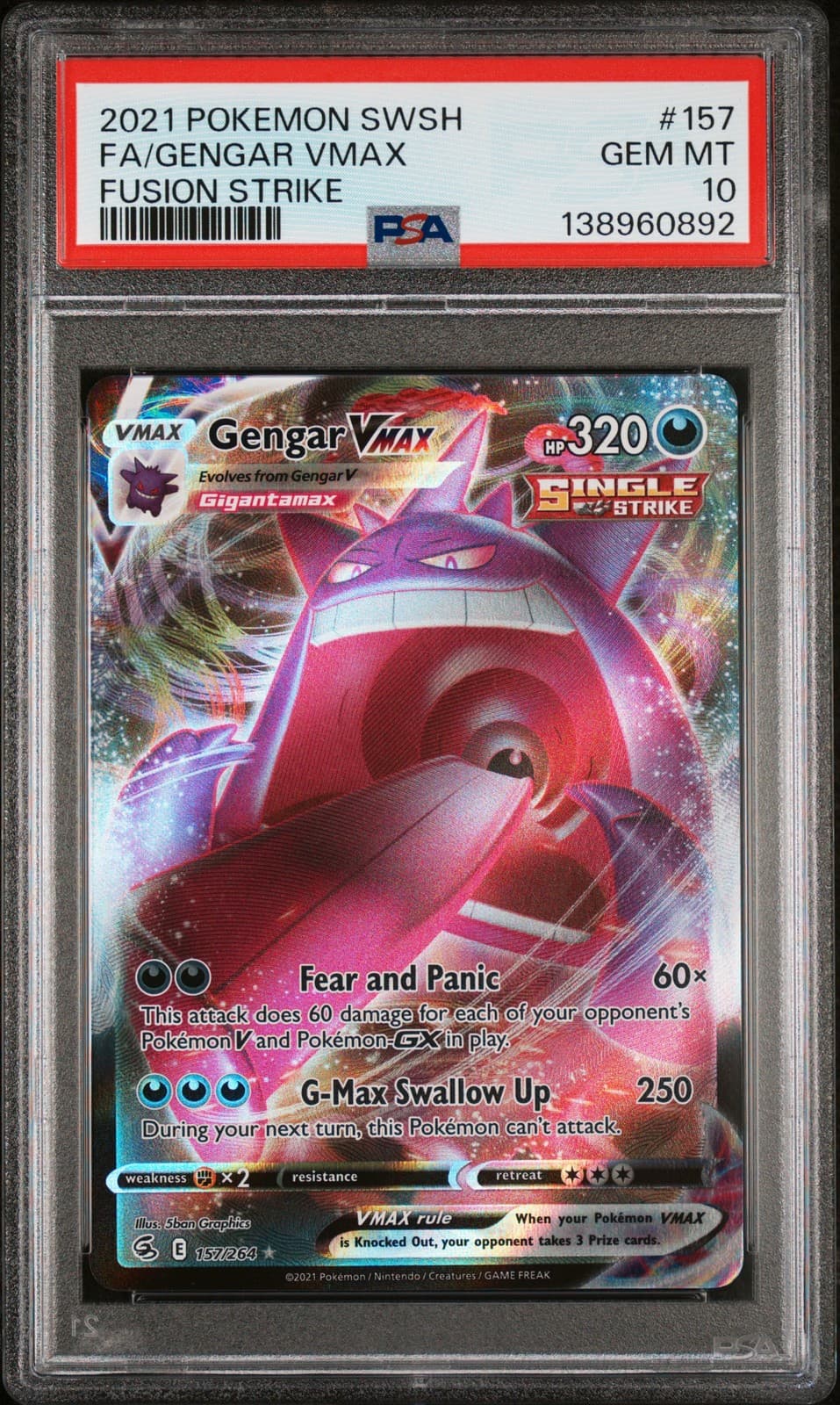 2021 POKEMON SWORD & SHIELD FUSION STRIKE #157 FULL ART/GENGAR VMAX PSA 10