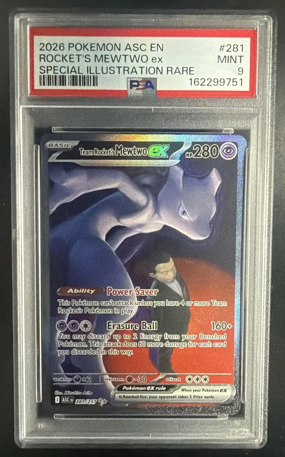 2026 Pokemon Team Rocket's Mewtwo ex #281/217 Special Illustration Rare PSA 9