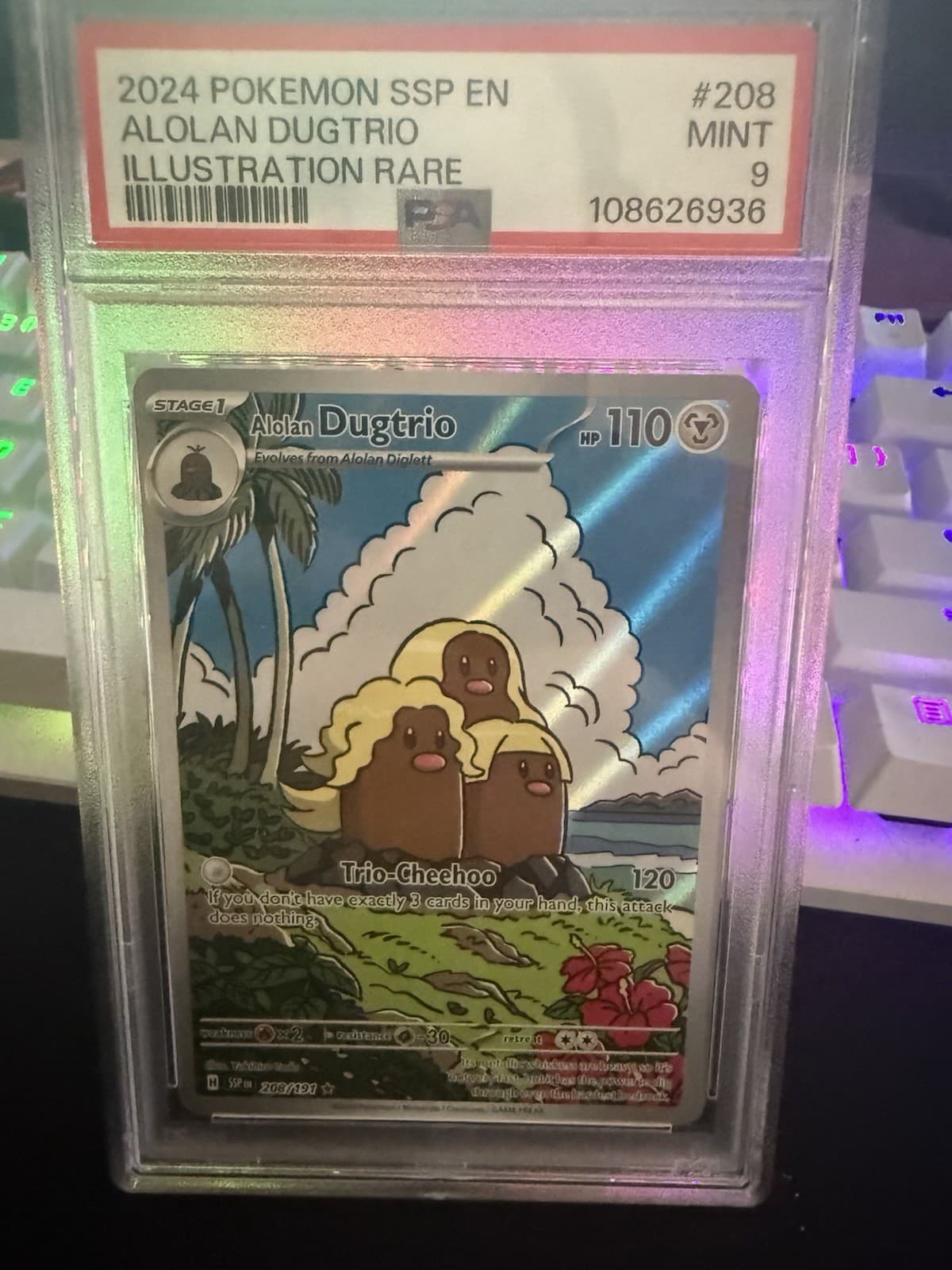 2024 POKEMON SSP EN-SURGING SPARKS ILLUSTRATION RARE #208 ALOLAN DUGTRIO PSA 9