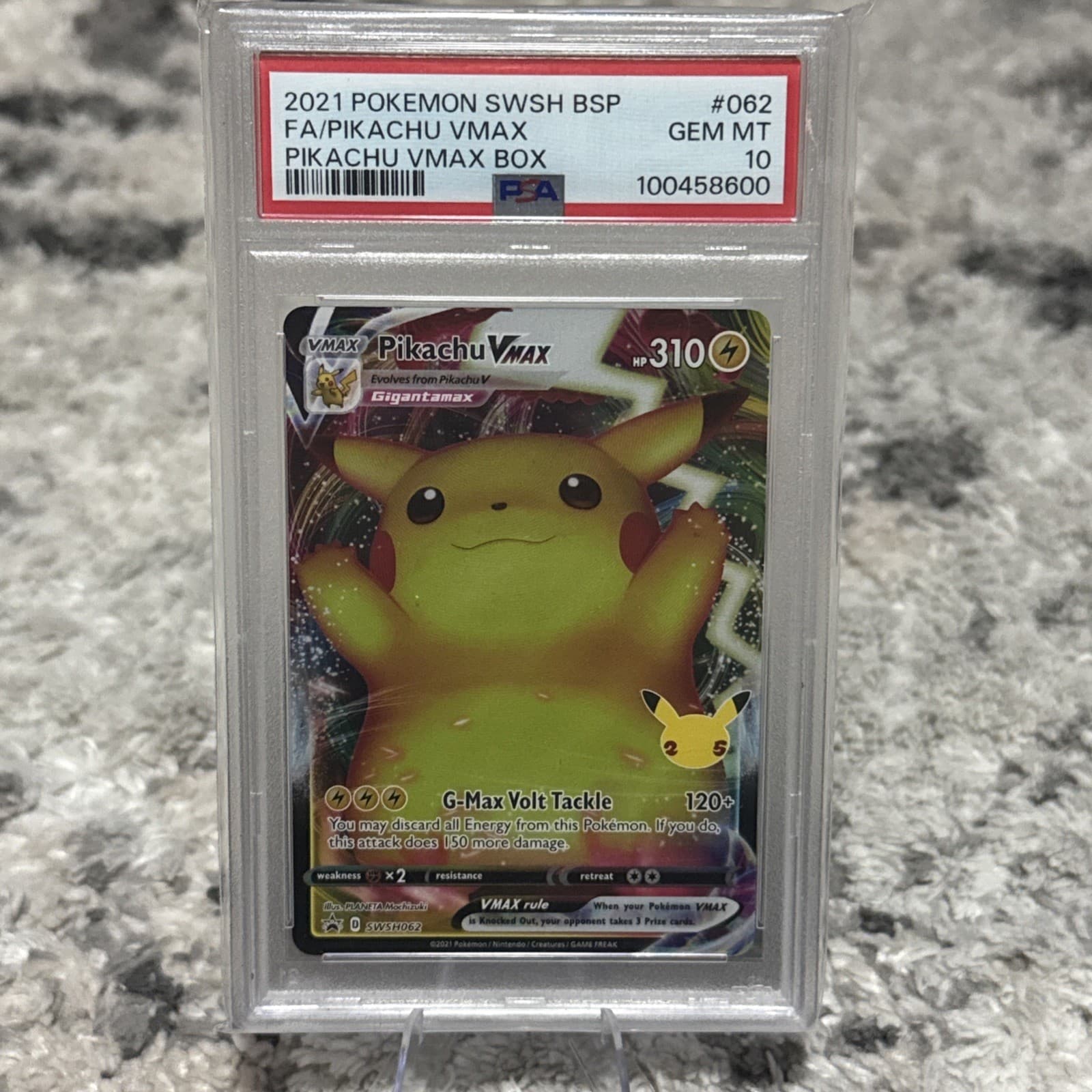 Pikachu VMAX Black Star Promo 062 Card SWSH062 25th Celebrations Gem Mint PSA 10