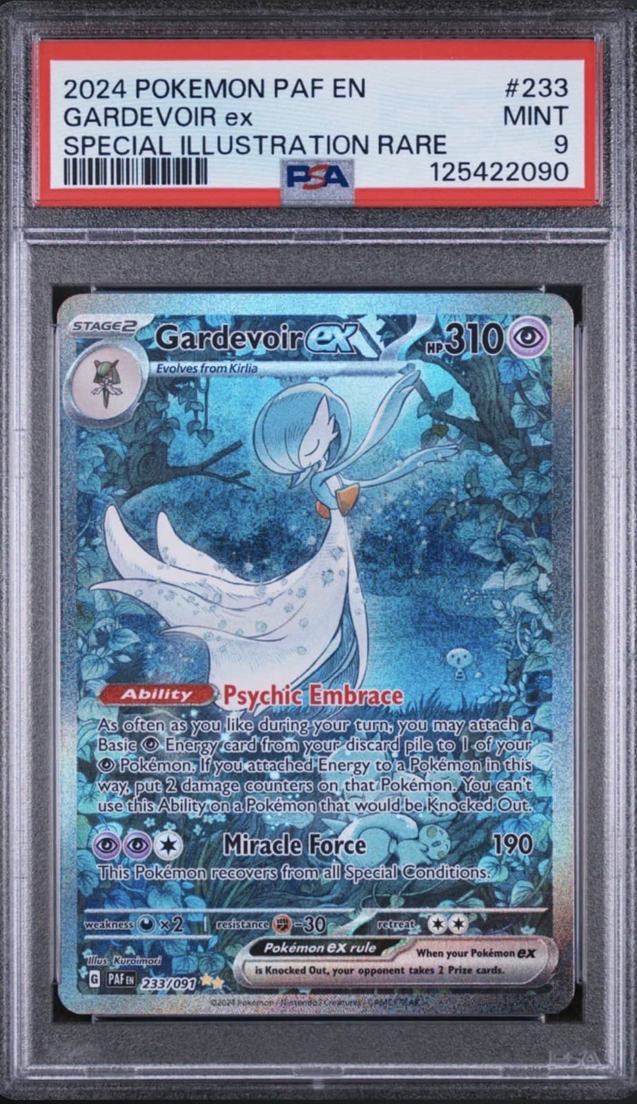 PSA Mint 9 Gardevoir ex 233/091 SIR Pokemon 2024 Paldean Fates