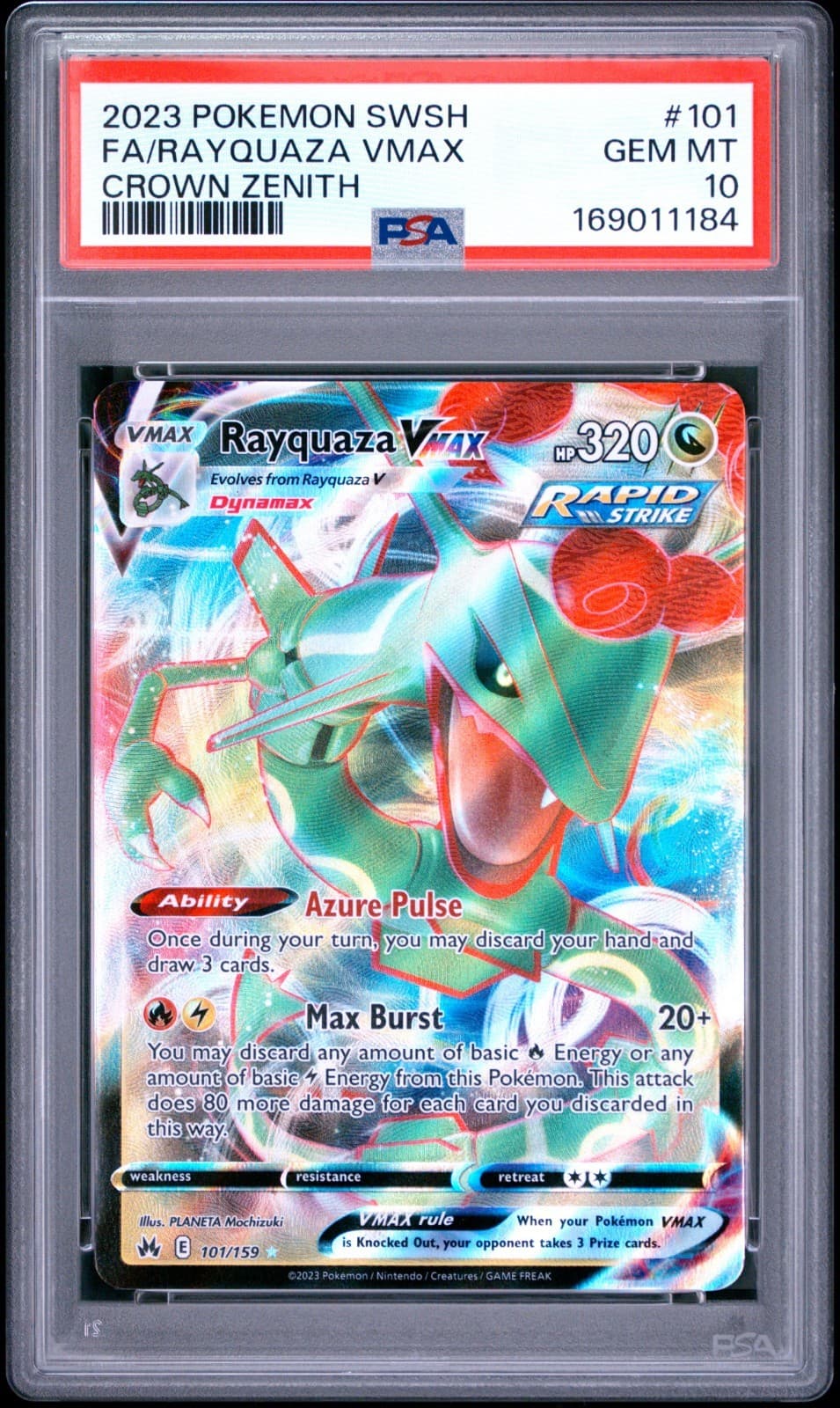 Pokemon TCG 2023 SWSH Crown Zenith Rayquaza VMAX 102/159 Holo PSA 10