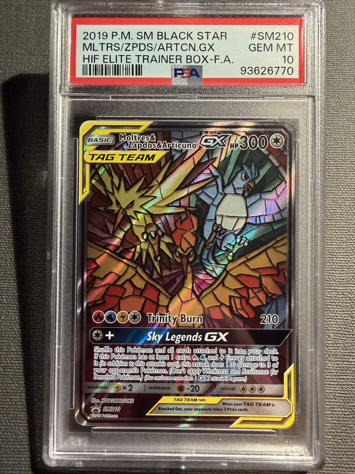 Pokémon TCG Moltres Zapdos Articuno GX SM210 Stained Glass Promos Holo PSA 10