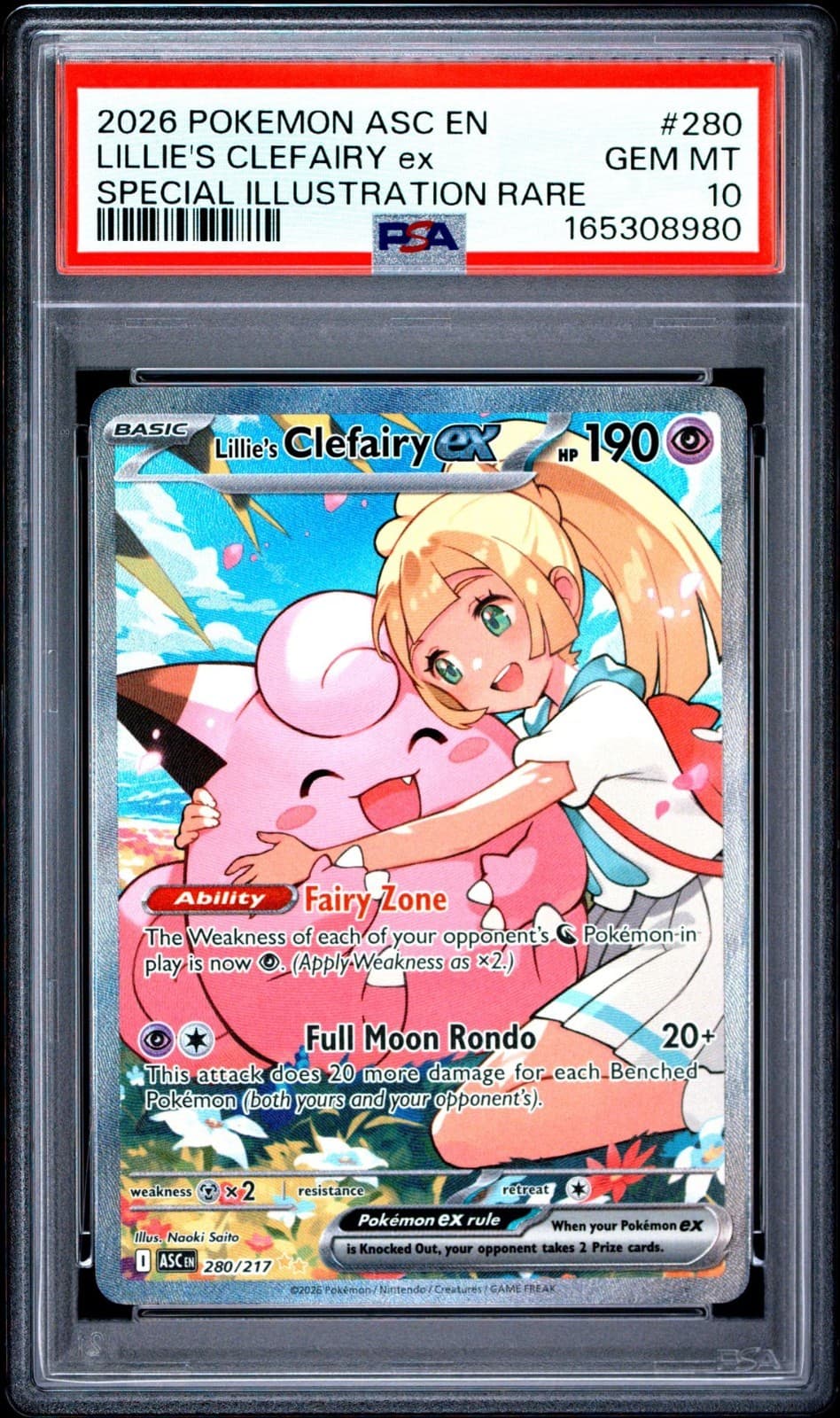 PSA 10 LILLIE'S CLEFAIRY EX 280/217 SIR ASCENDED HEROES POKEMON 😍