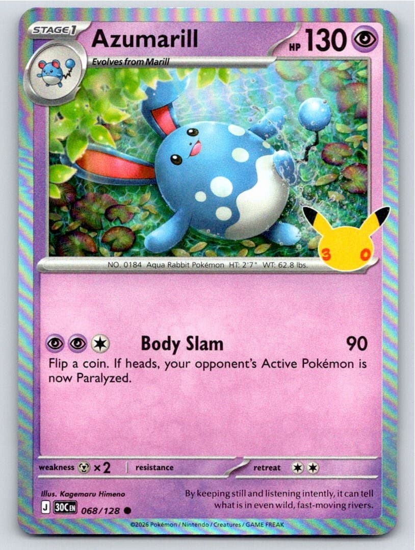 2026 POKEMON ME: 30TH CELEBRATION AZUMARILL 068/128 HOLO NM A102751 FREE S&H