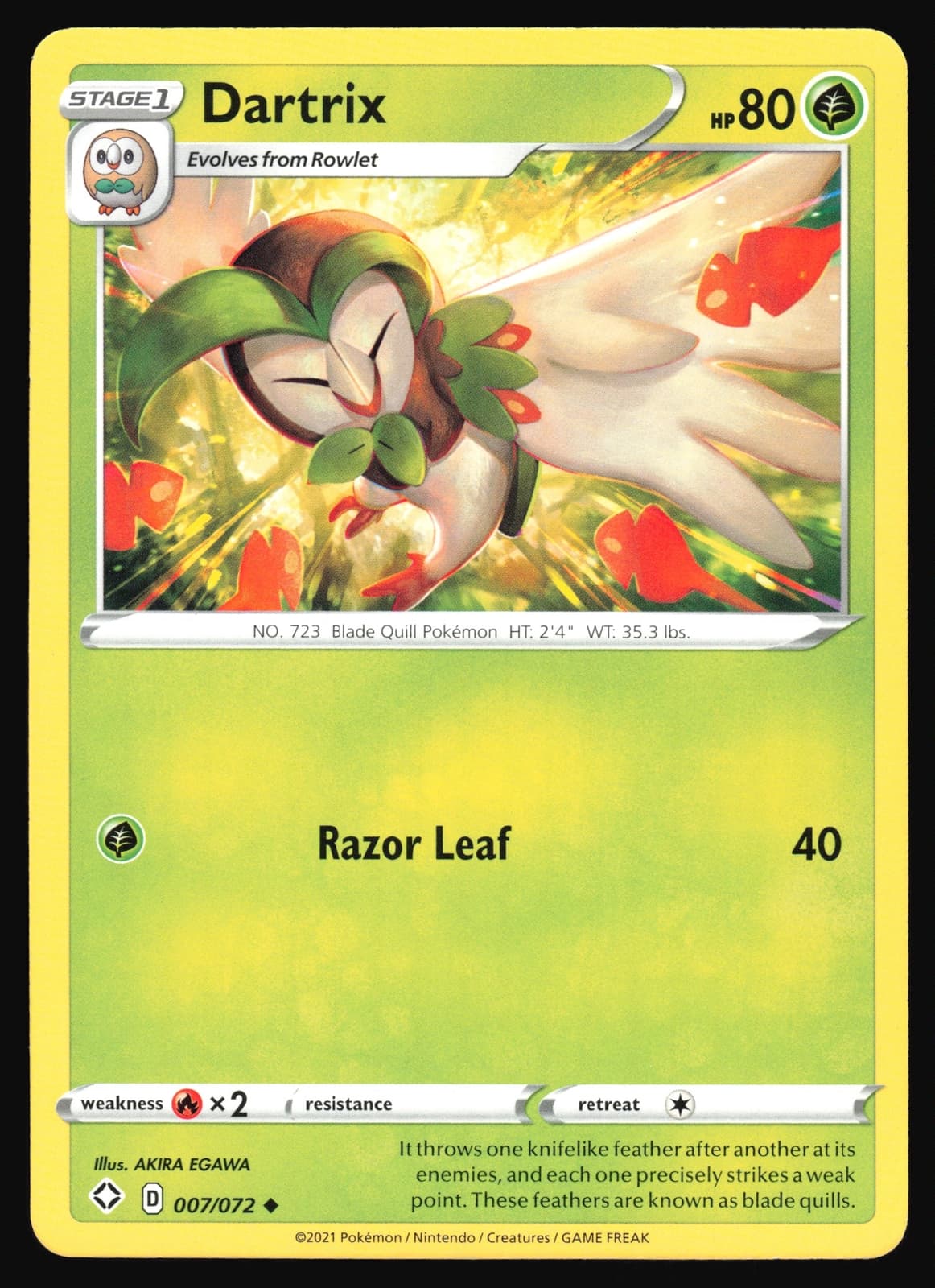 2021 Pokemon TCG Dartrix 007/072 Shining Fates Uncommon