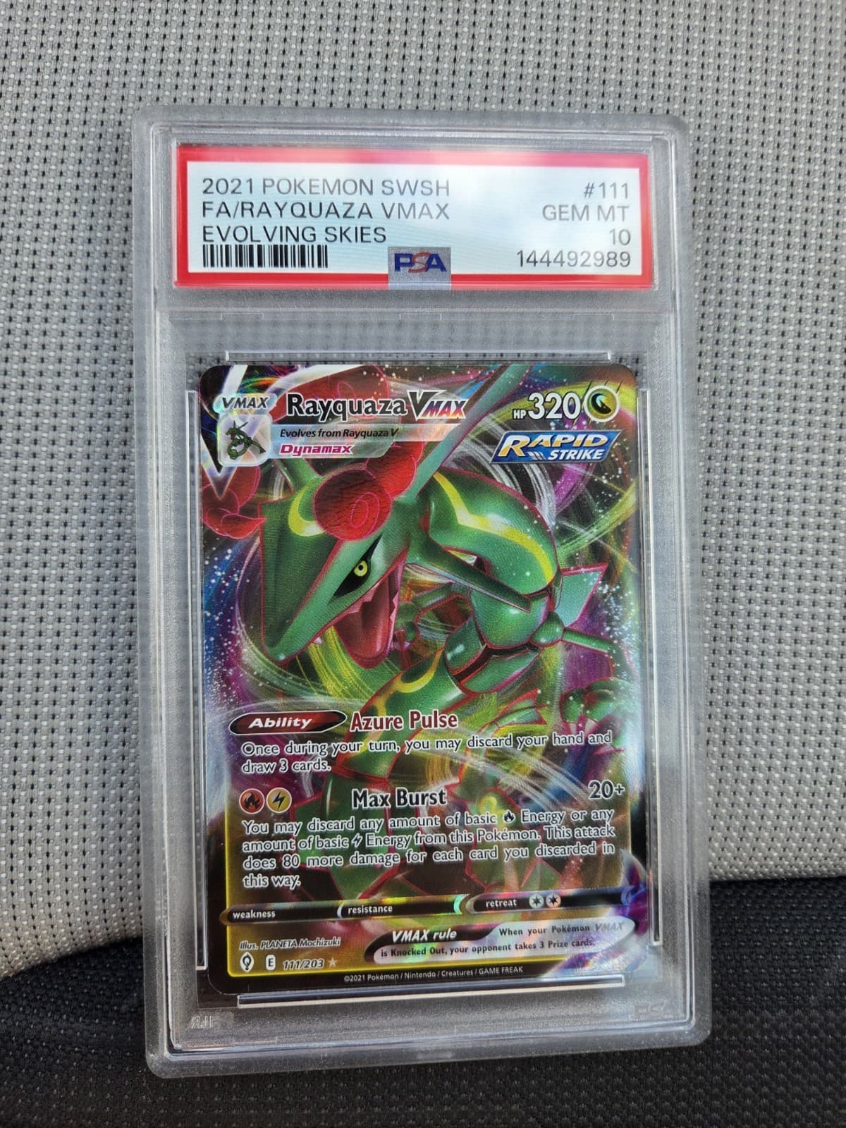 2021 POKEMON SWORD & SHIELD EVOLVING SKIES #111 FULL ART/RAYQUAZA VMAX PSA 10
