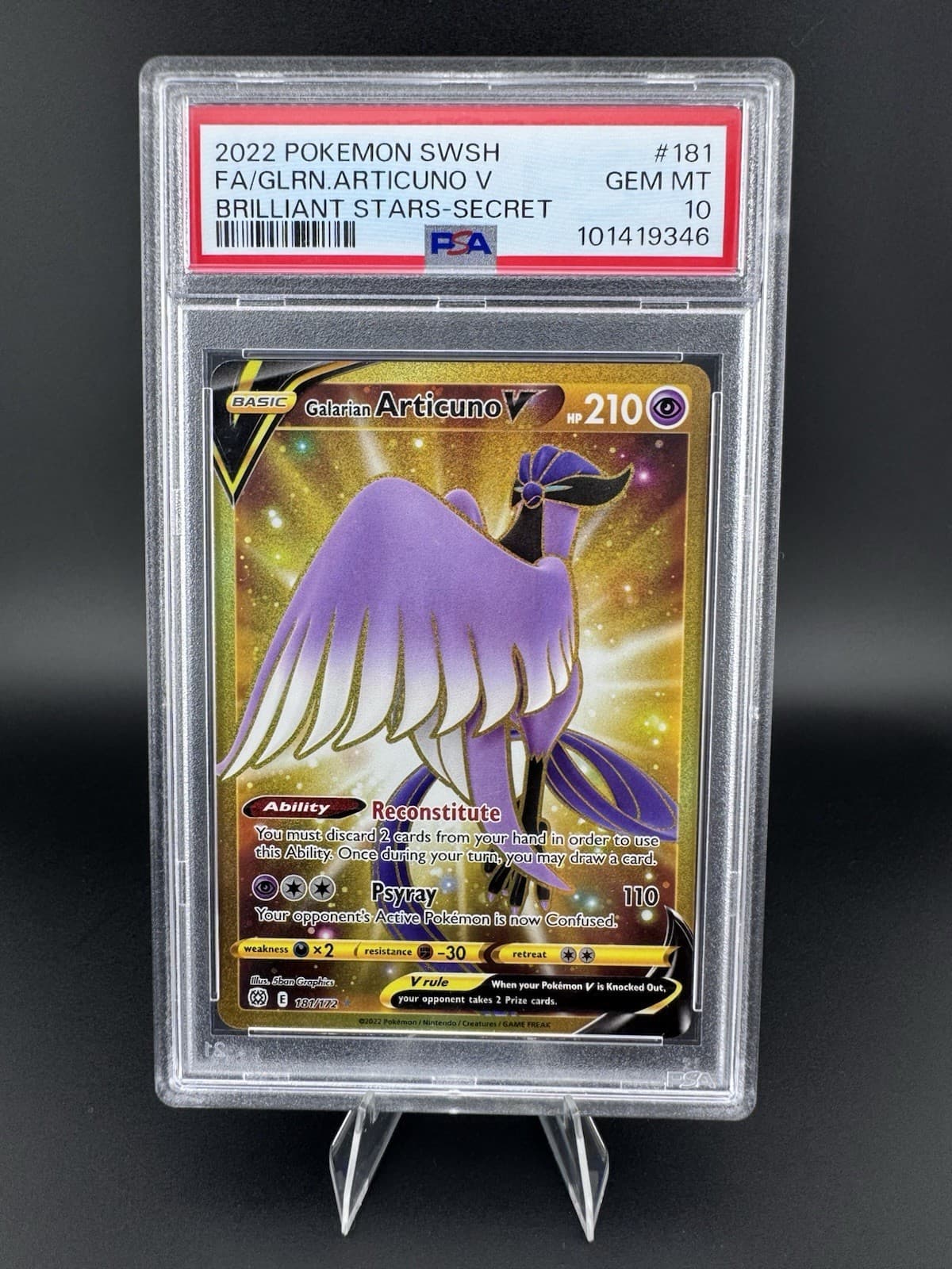 Galarian Articuno V (Secret) 181/172 Pokemon: Brilliant Stars PSA 10