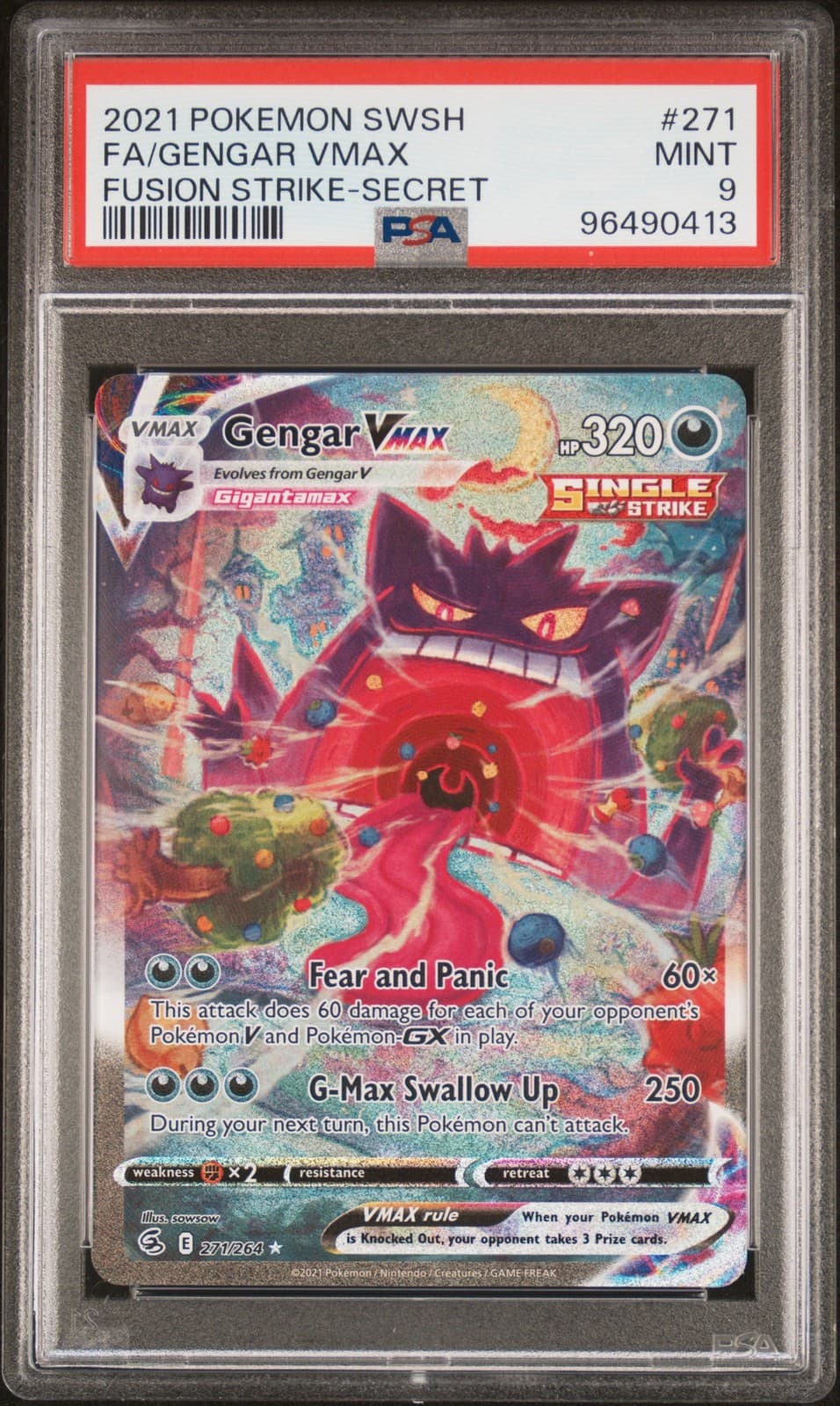 PSA 9 Gengar Vmax 271/264 Alternate Full Art Fusion Strike Pokemon Card