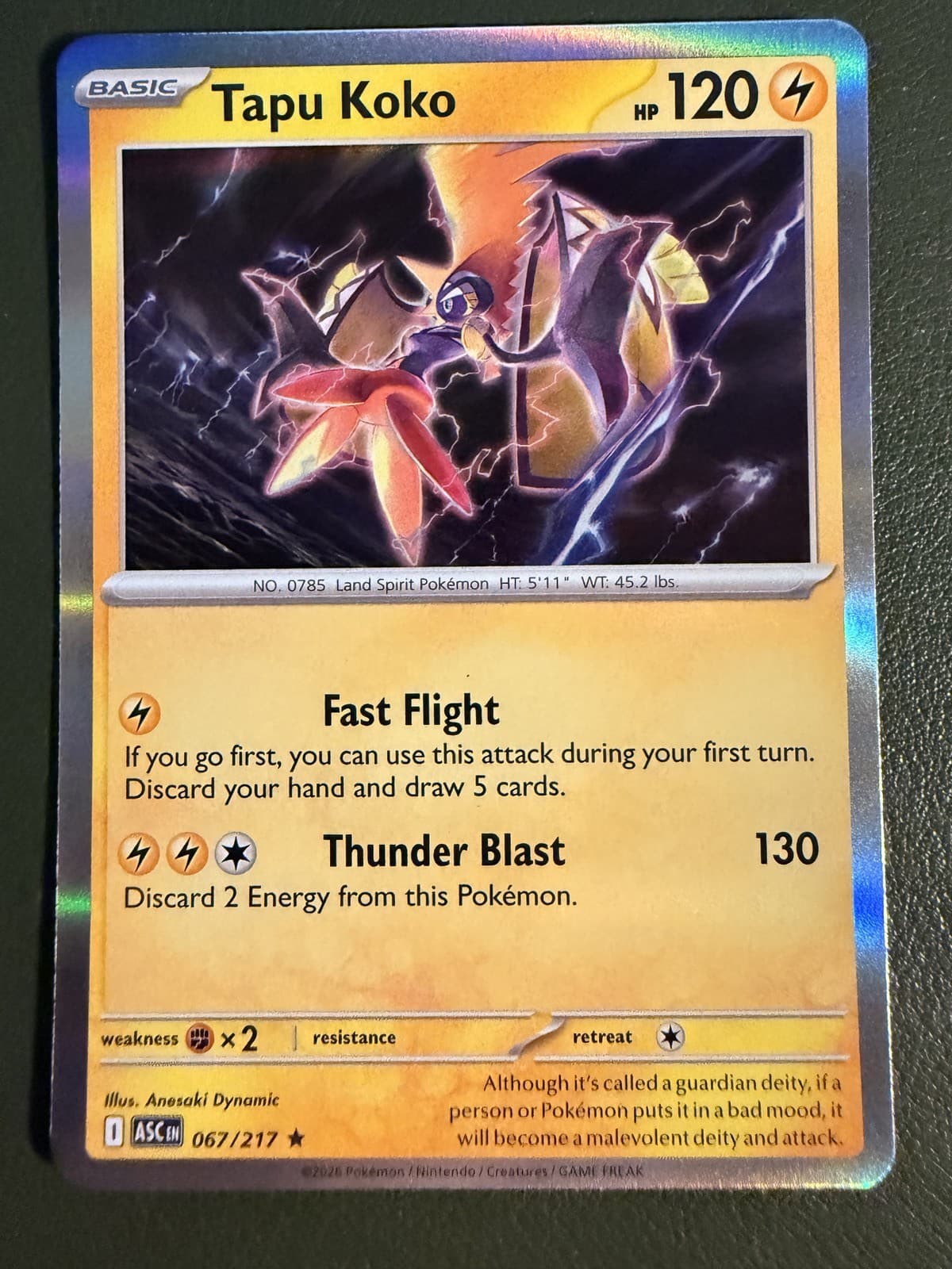 Pokemon TCG Tapu Koko 67/217 Ascended Heroes ME2.5 Holo NM