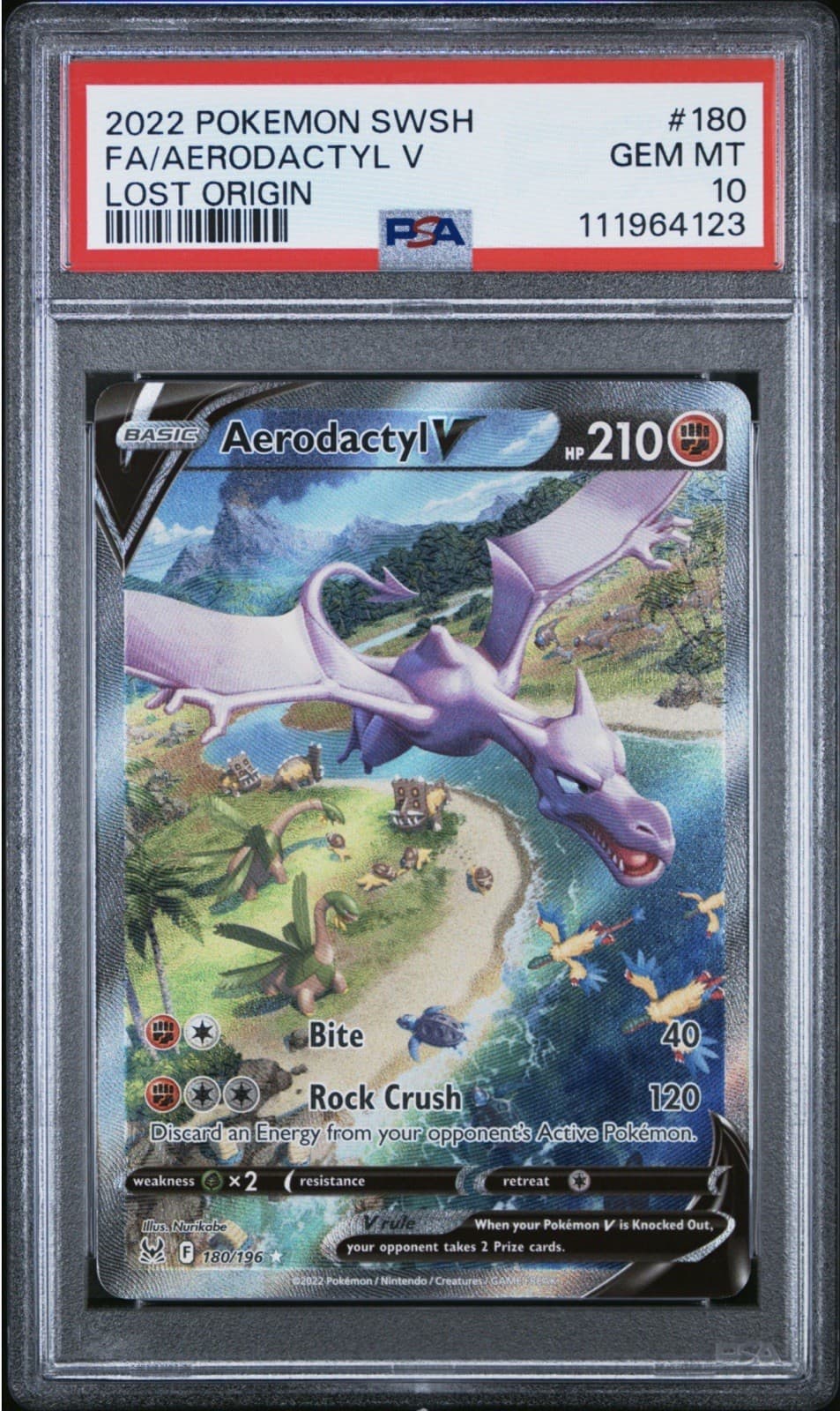 2022 POKEMON SWORD & SHIELD LOST ORIGIN #180 FULL ART/AERODACTYL V PSA 10