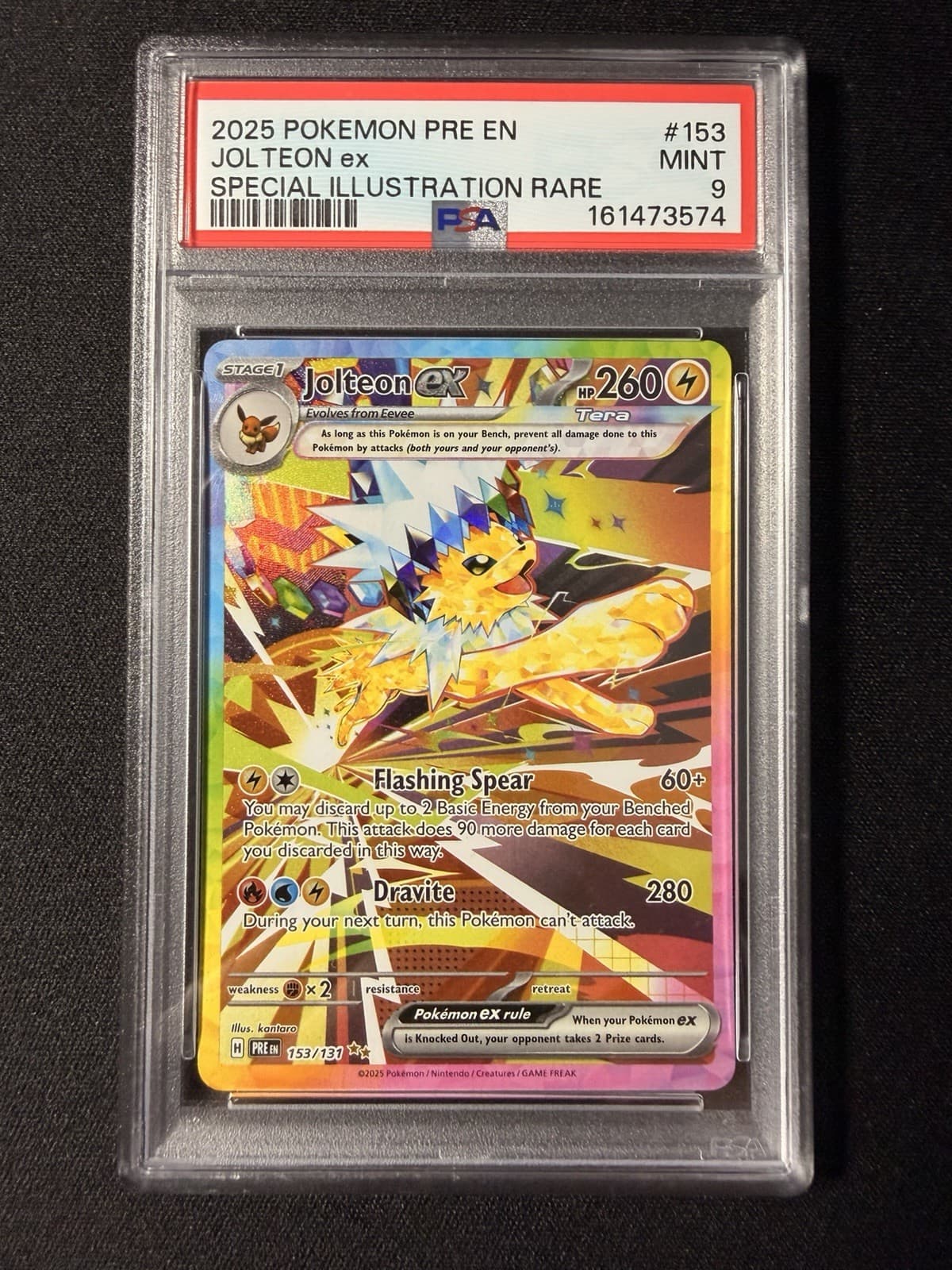 Jolteon Ex 153/131 Sv: Pokemon Prismatic Evolutions - PSA Grade 9! Ships Fast!