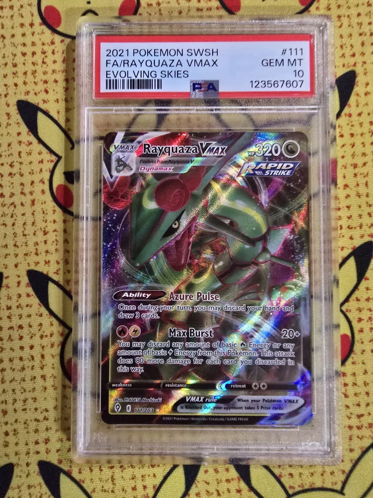 2021 Pokemon Rayquaza VMAX 111/203 Evolving Skies Holo UR Full Art PSA 10