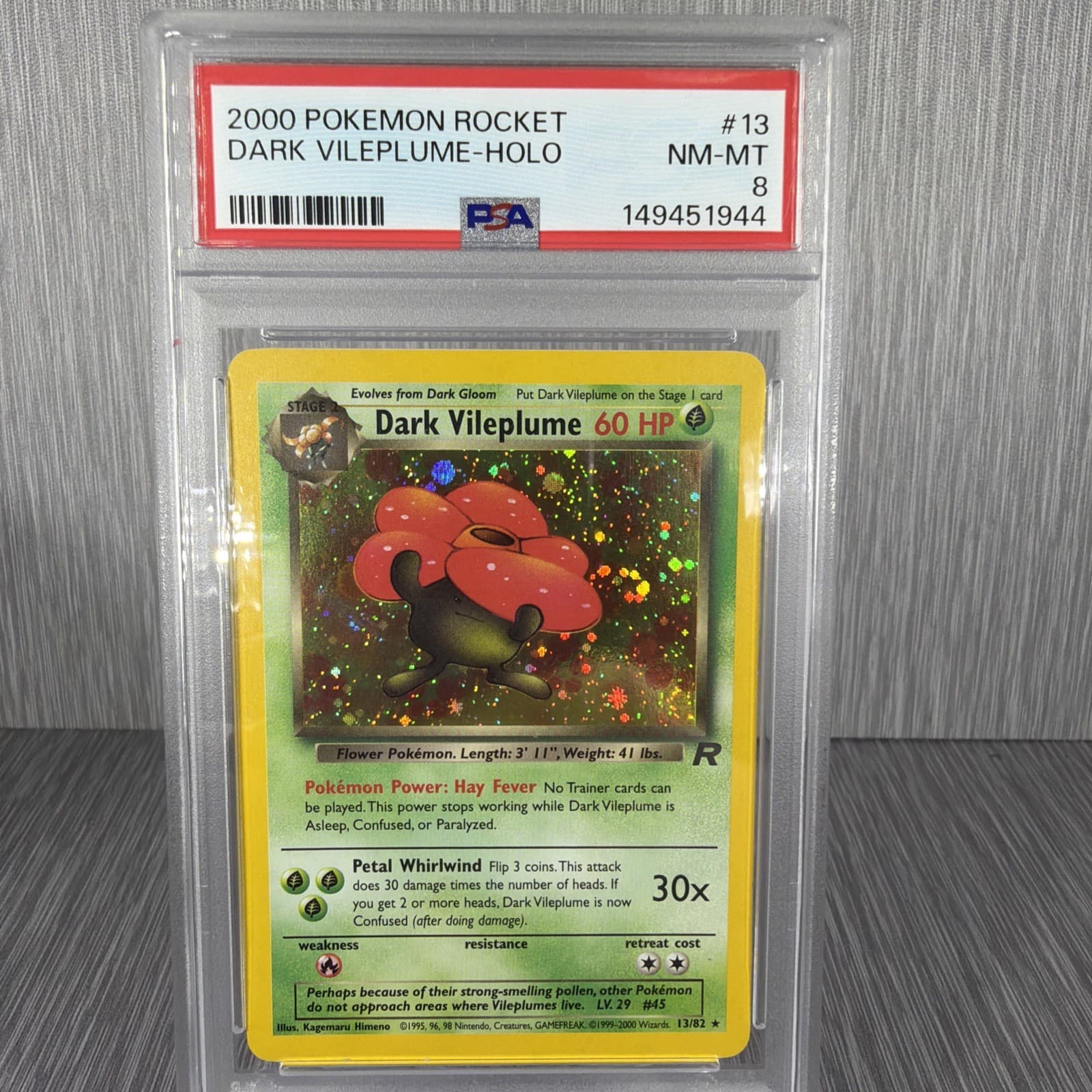 PSA 8 Dark Vileplume 13/82 Team Rocket Holo Pokémon Card - Swirl Bottom Right