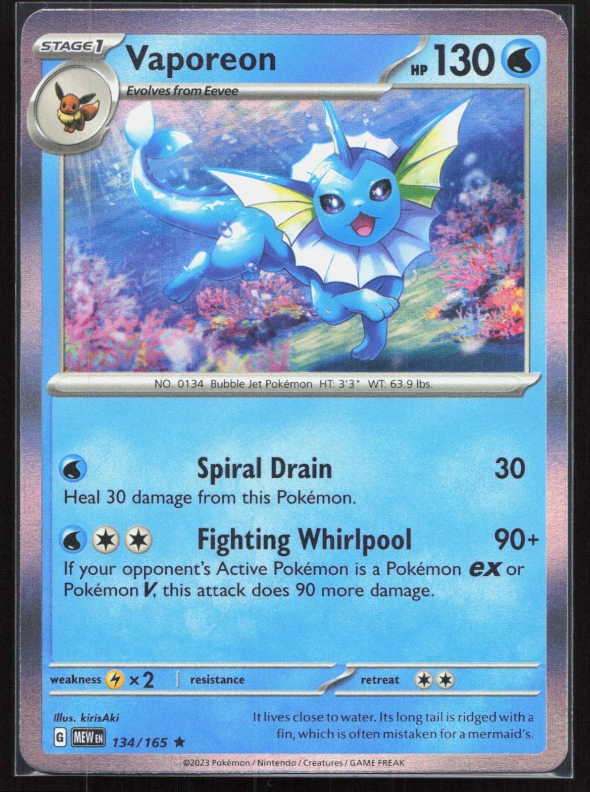 Vaporeon 134/165 2023 Rare 151 Pokemon Holo