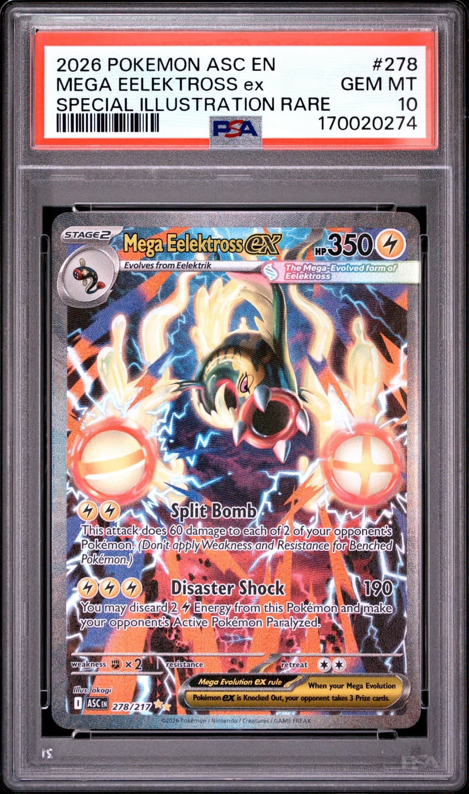 2026 Pokemon Asc Ascended Heroes #278 Mega Eelektross Ex SIR PSA 10