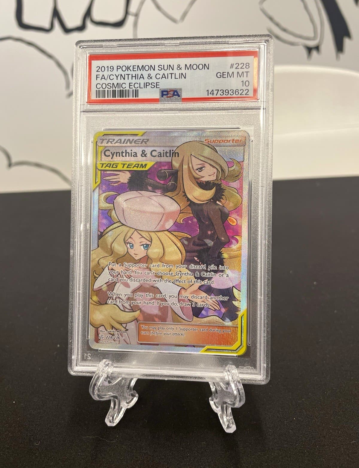 Pokemon TCG Sm-Cosmic Eclipse Cynthia & Caitlin 228/236 Full Art Holo PSA 10