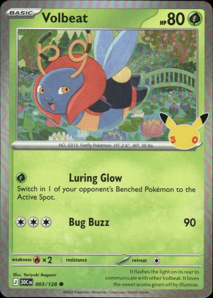 Volbeat 30th Celebration 003/128 Common Holo Pokémon — English NM