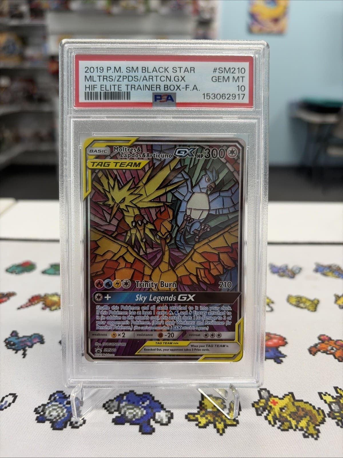 Pokémon TCG Moltres Zapdos Articuno GX SM210 Stained Glass Promos Holo PSA 10