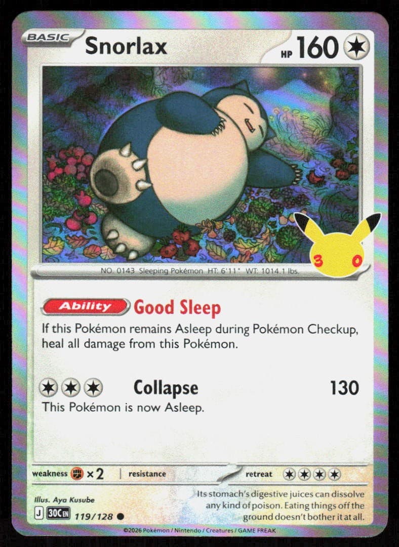 Snorlax 119/128 ME: 30th Celebration Pokemon Holo Near Mint