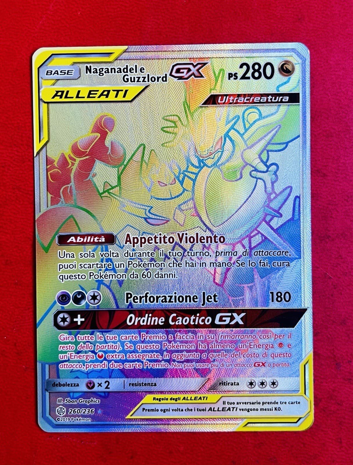 Lotto Carte Pokemom Naganadel E Guzzlord Gx Hyper 260/236 Eclissi Cosmica Secret
