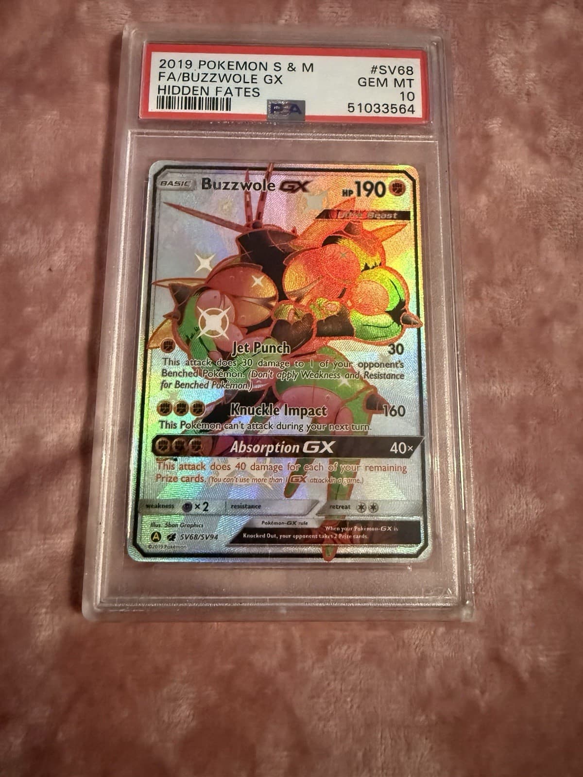 Buzzwole GX SV68/SV94 Hidden Fates Pokémon Secret Full Art Rare Holo 2019 PSA 10