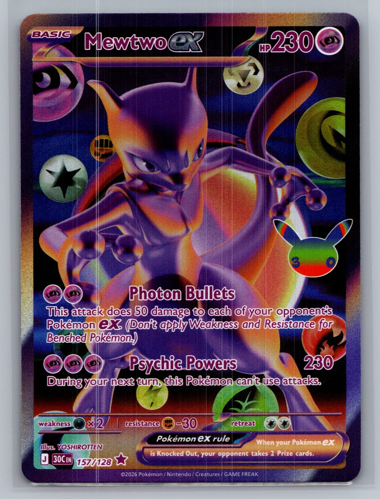 Mewtwo ex 157/128 Full Art Secret Rare 30th Celebration Pokemon TCG