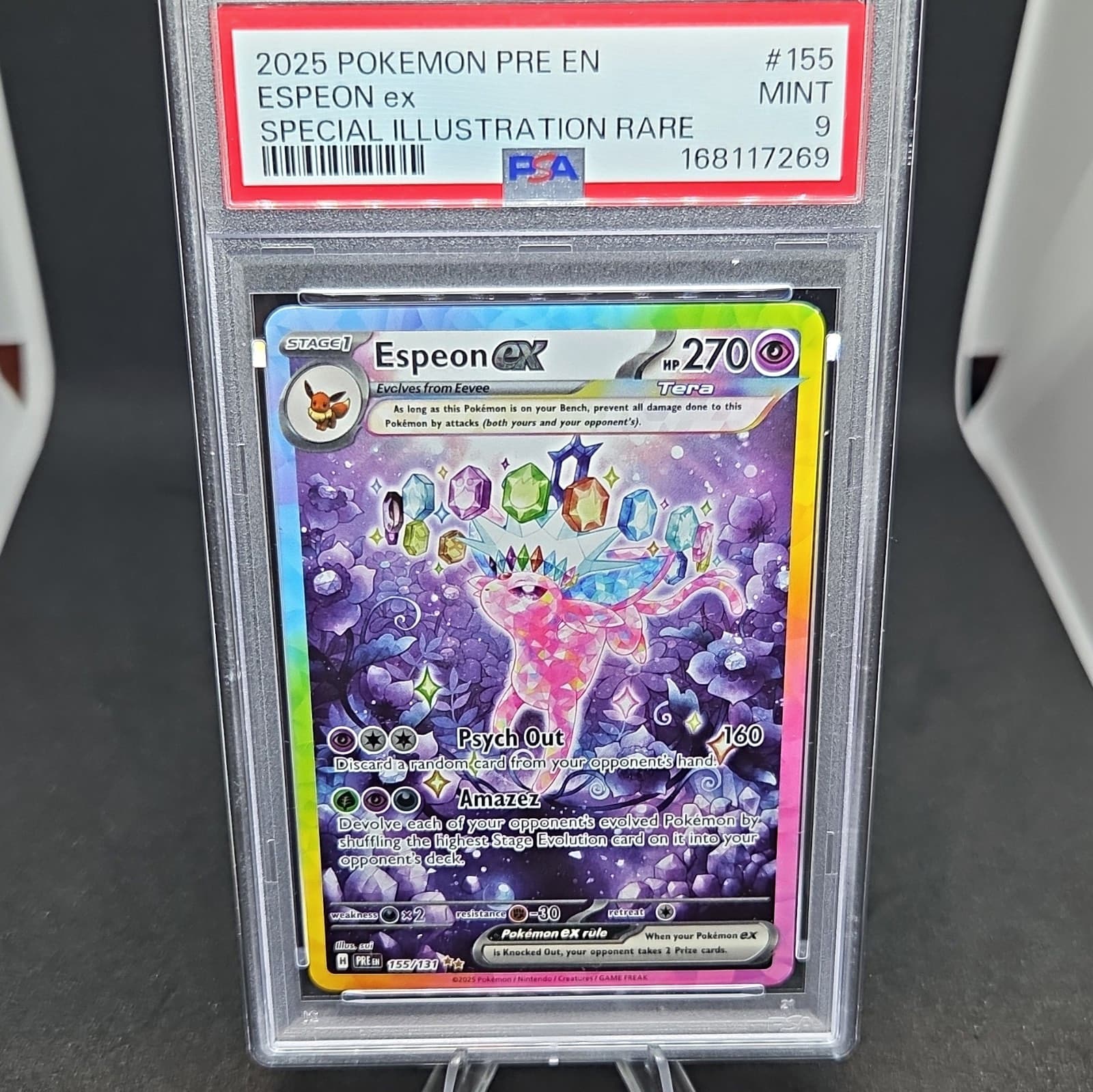 Espeon ex 155/131 Sv: Prismatic Evolutions Holo SIR Tera PSA 9 EN 2025
