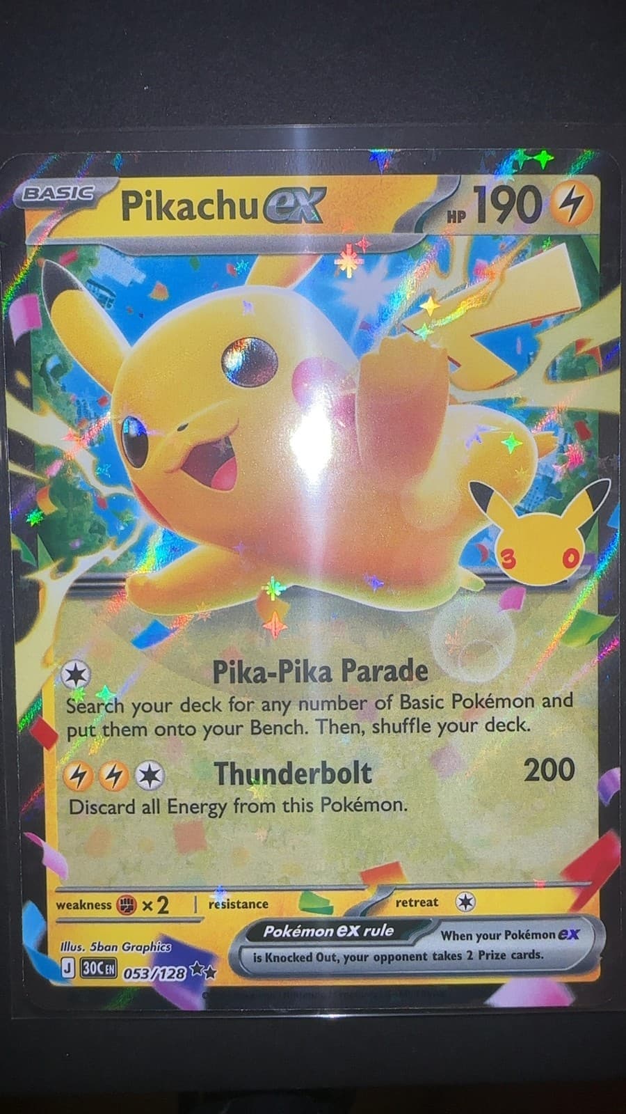 Pikachu ex 30th Celebration #53/128 Holo Pokemon TCG English