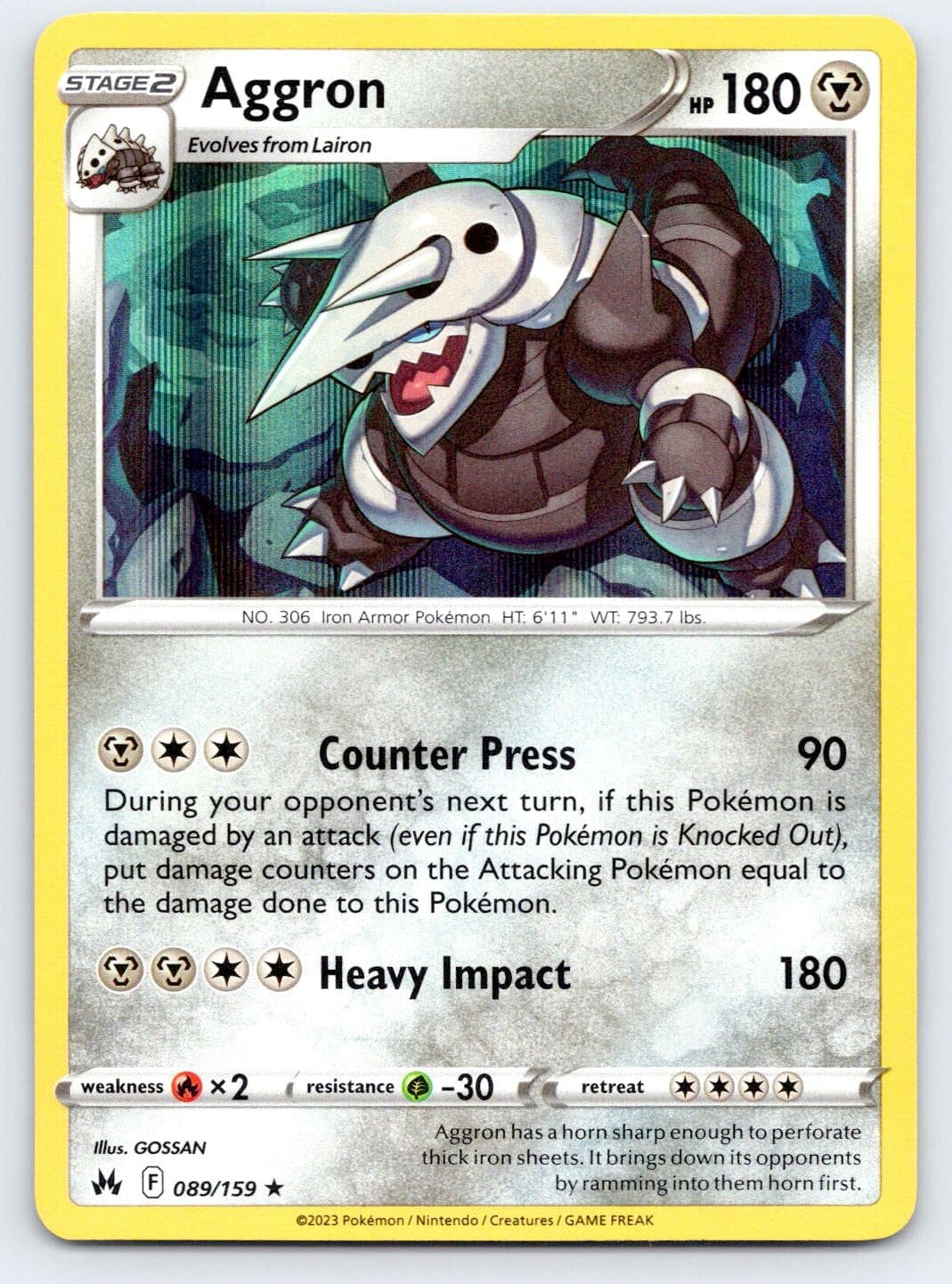 Aggron 089/159 Holo Rare Crown Zenith Pokemon Near Mint