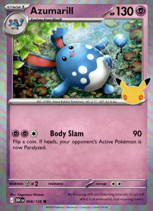 Azumarill 068/128 ME 30th Celebration Holo C NM English Pokémon