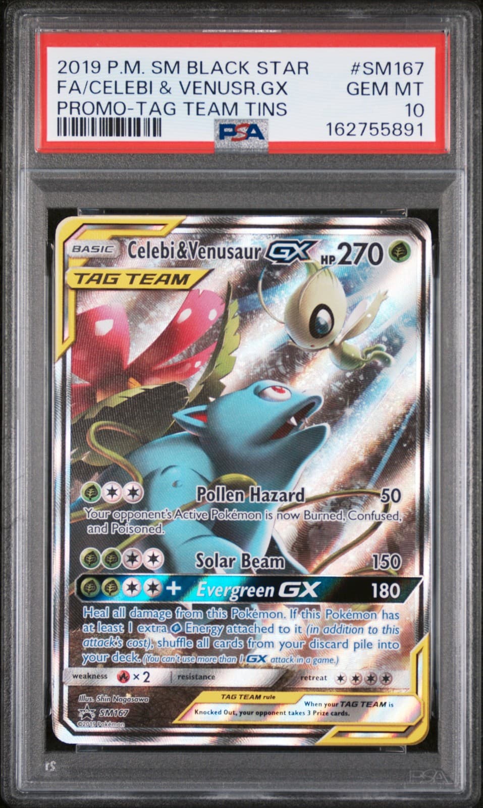 2019 POKEMON SM BLACK STAR PROMO #SM167 FULL ART/CELEBI & VENUSAUR GX PSA 10