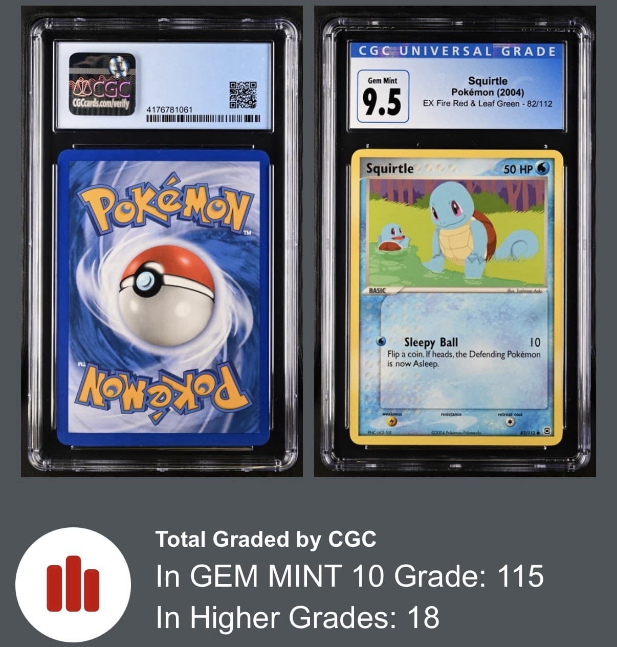 CGC 10 GEM MINT SQUIRTLE 82/112 POKEMON 2024 EX FIRE RED LEAF GREEN POP 115