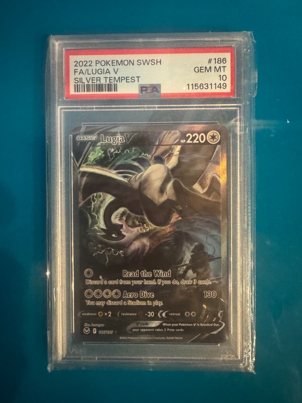 2022 POKEMON SWORD & SHIELD SILVER TEMPEST #186 FULL ART/LUGIA V PSA 10