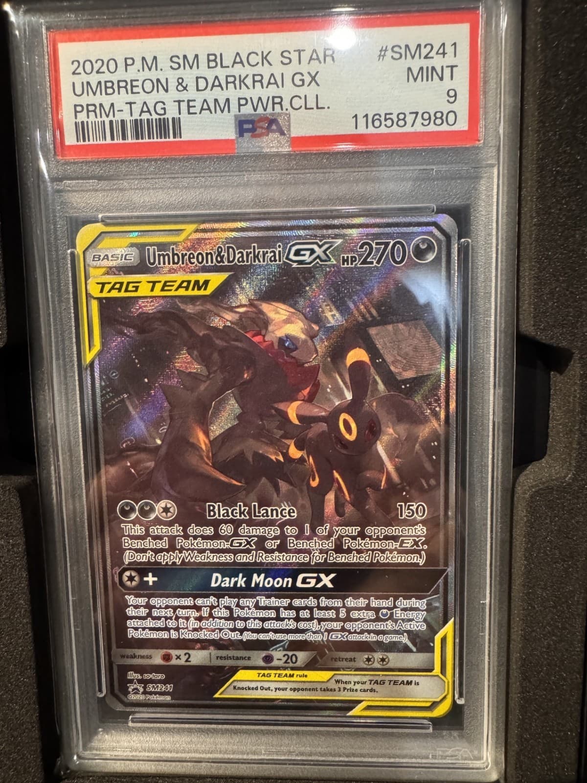 PSA 9 Umbreon & Darkrai GX SM241 Black Star Promo Tag Team Pokemon MINT