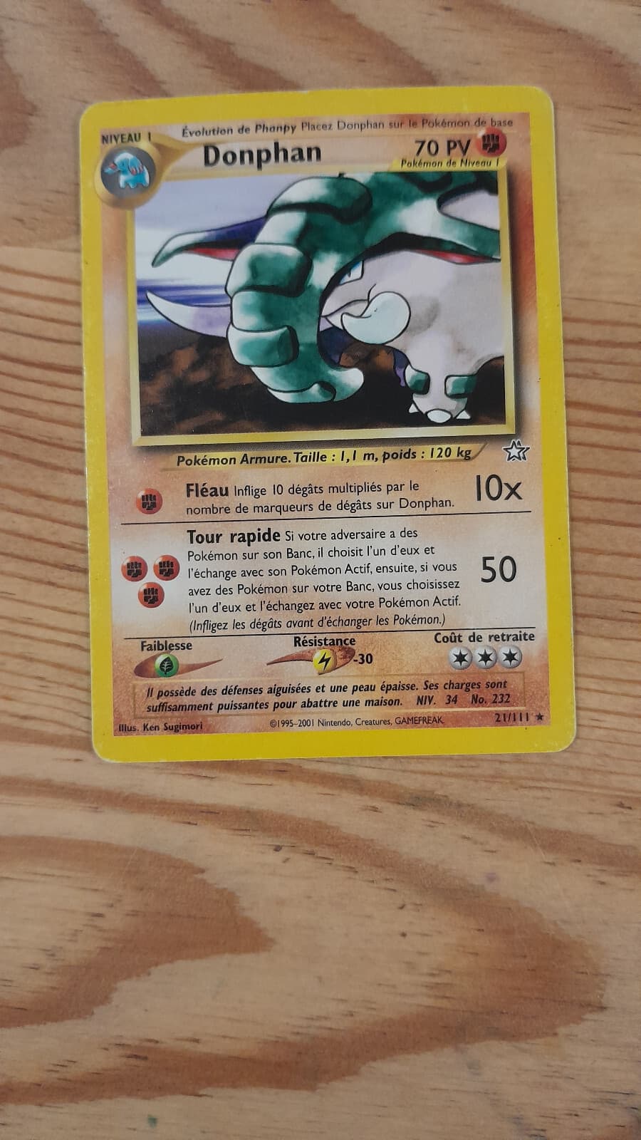 CARTE POKEMON DONPHAN 70 PV 21/111 NEO GENESIS