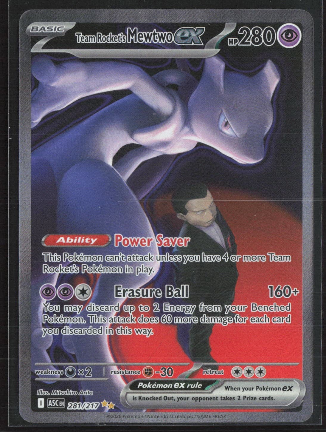 Team Rocket's Mewtwo ex Ascended Heroes 281/217 SIR Holo Pokémon — English NM