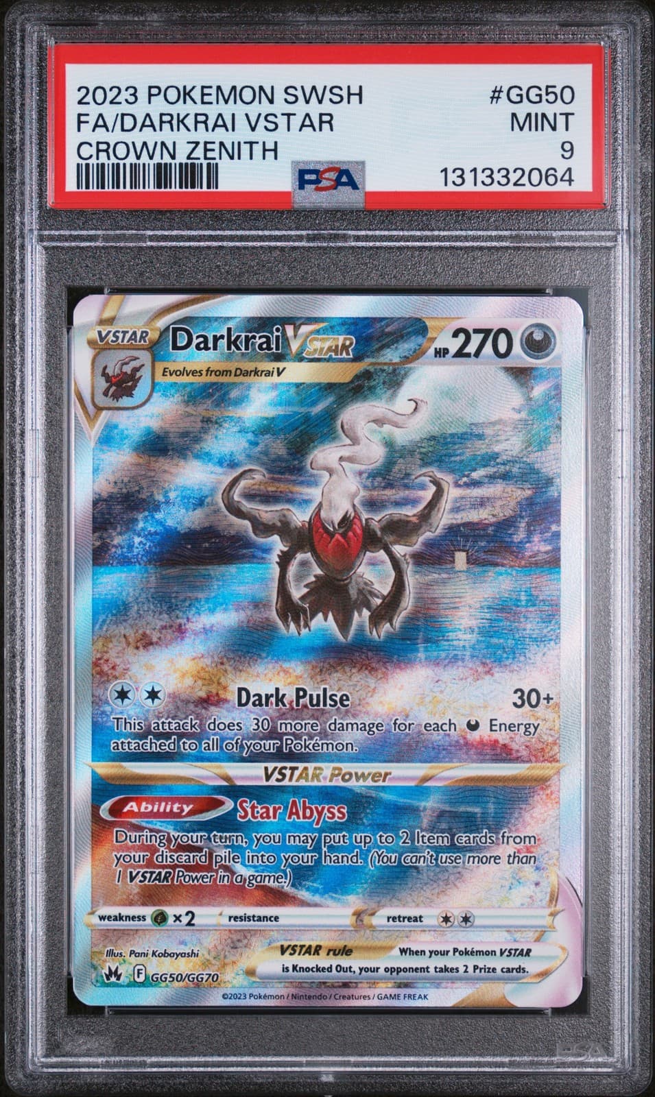 2023 POKEMON SWORD & SHIELD CROWN ZENITH #GG50 FULL ART/DARKRAI VSTAR PSA 9