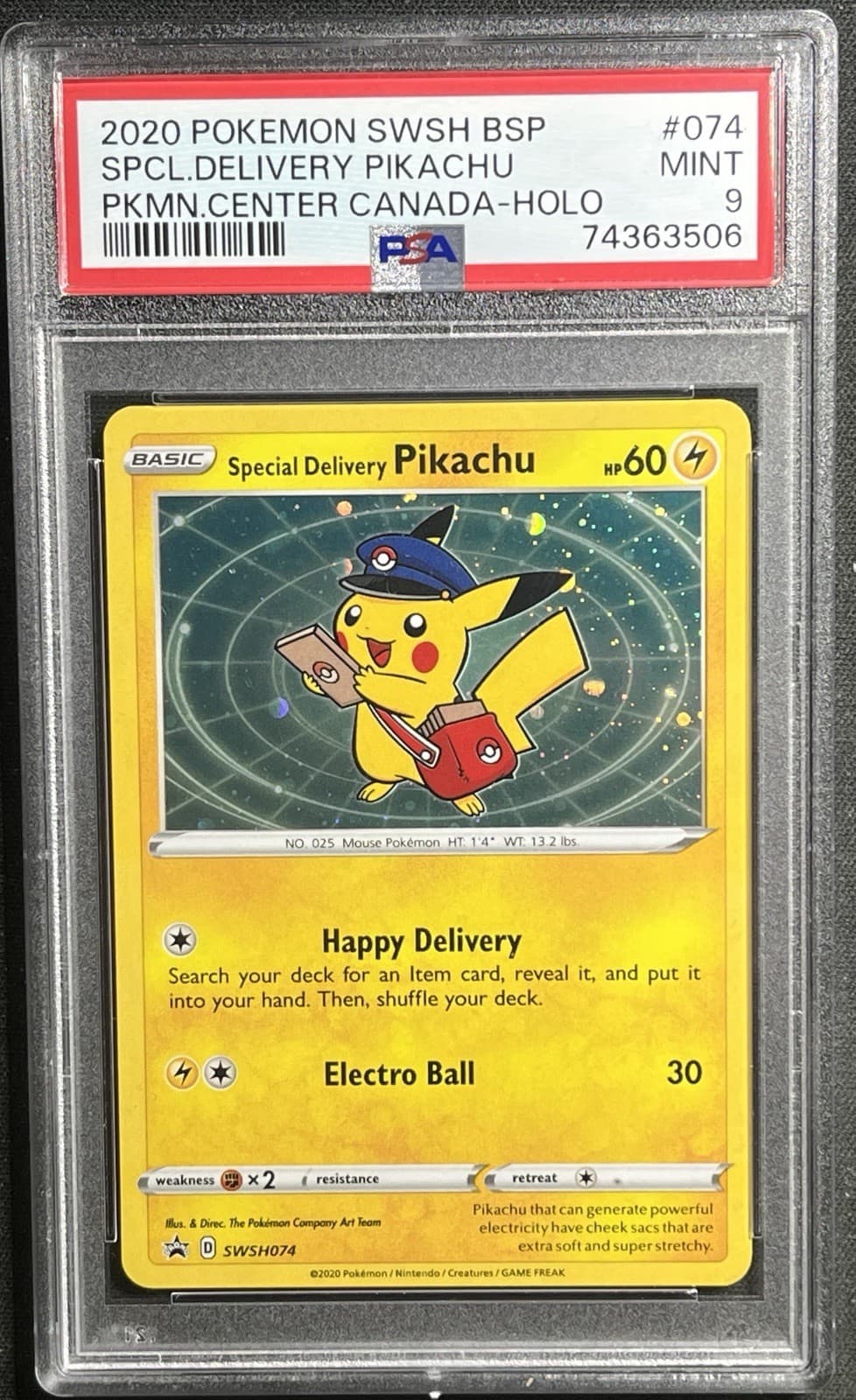 PSA 9 Special Delivery Pikachu SWSH074 Pokemon Center Canada Promo Pokemon 2020