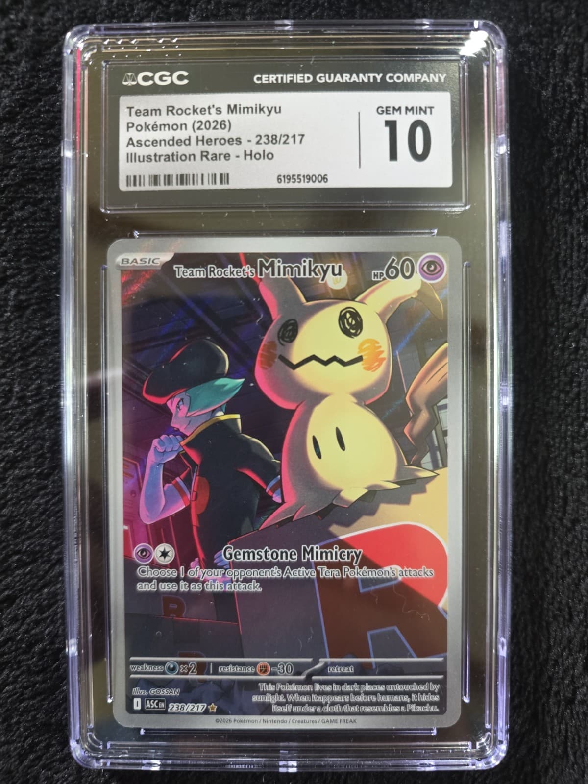 2026 😺 CGC 10 Team Rocket's Mimikyu 238/217 Me: Ascended Heroes Holo IR