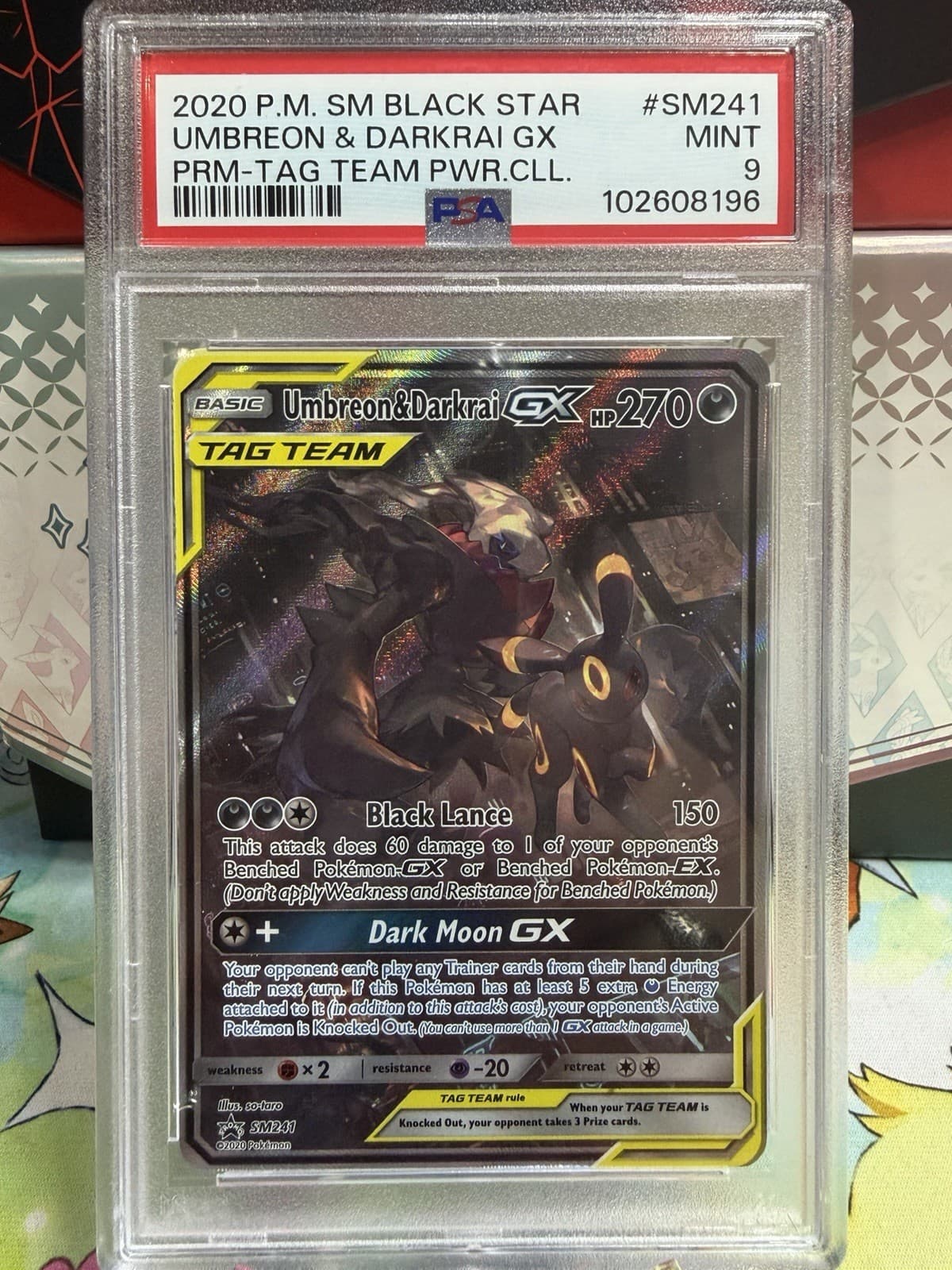 POKEMON SM BLACK STAR PROMO #SM241 UMBREON & DARKRAI GX PSA 9