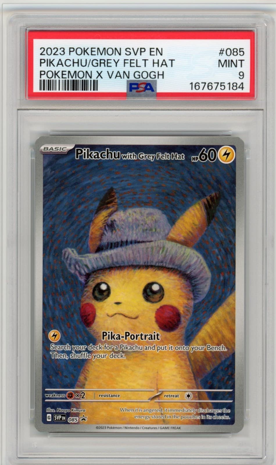 2023 Pokemon Pikachu with Grey Felt Hat 085 Van Gogh Promo PSA 9 MINT