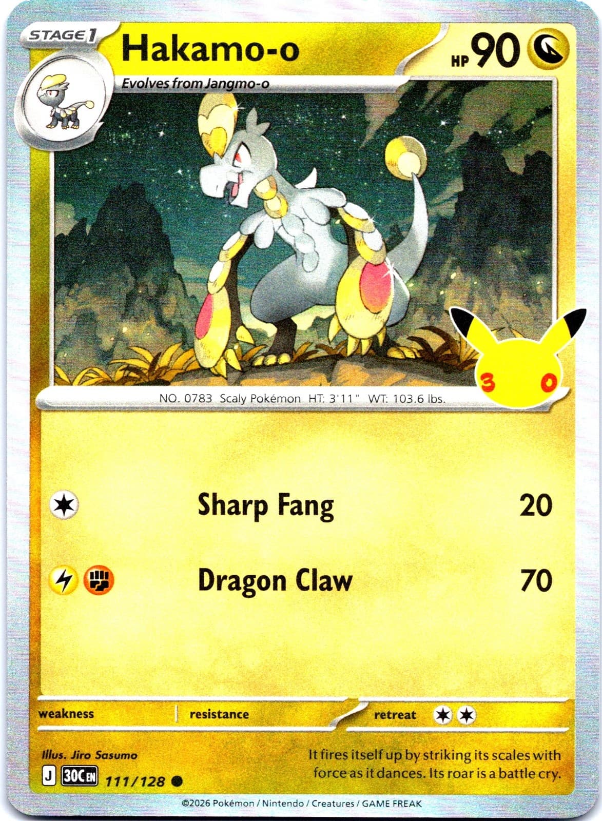 Hakamo-o Holo Common ME: 30th Celebration 111/128 NM ((Pokemon))