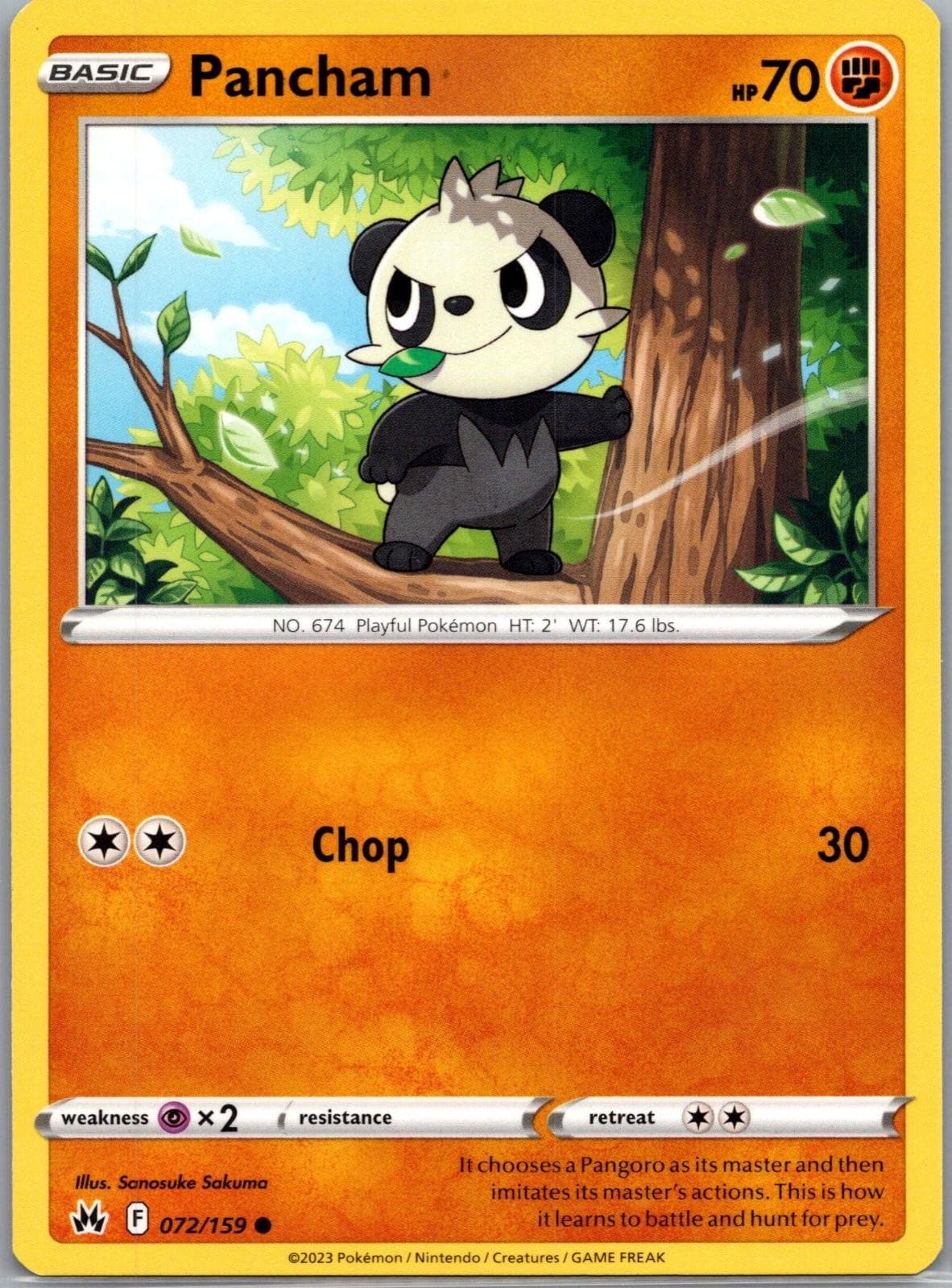 Pancham 072/159 Common Crown Zenith Pokemon Lightly Played