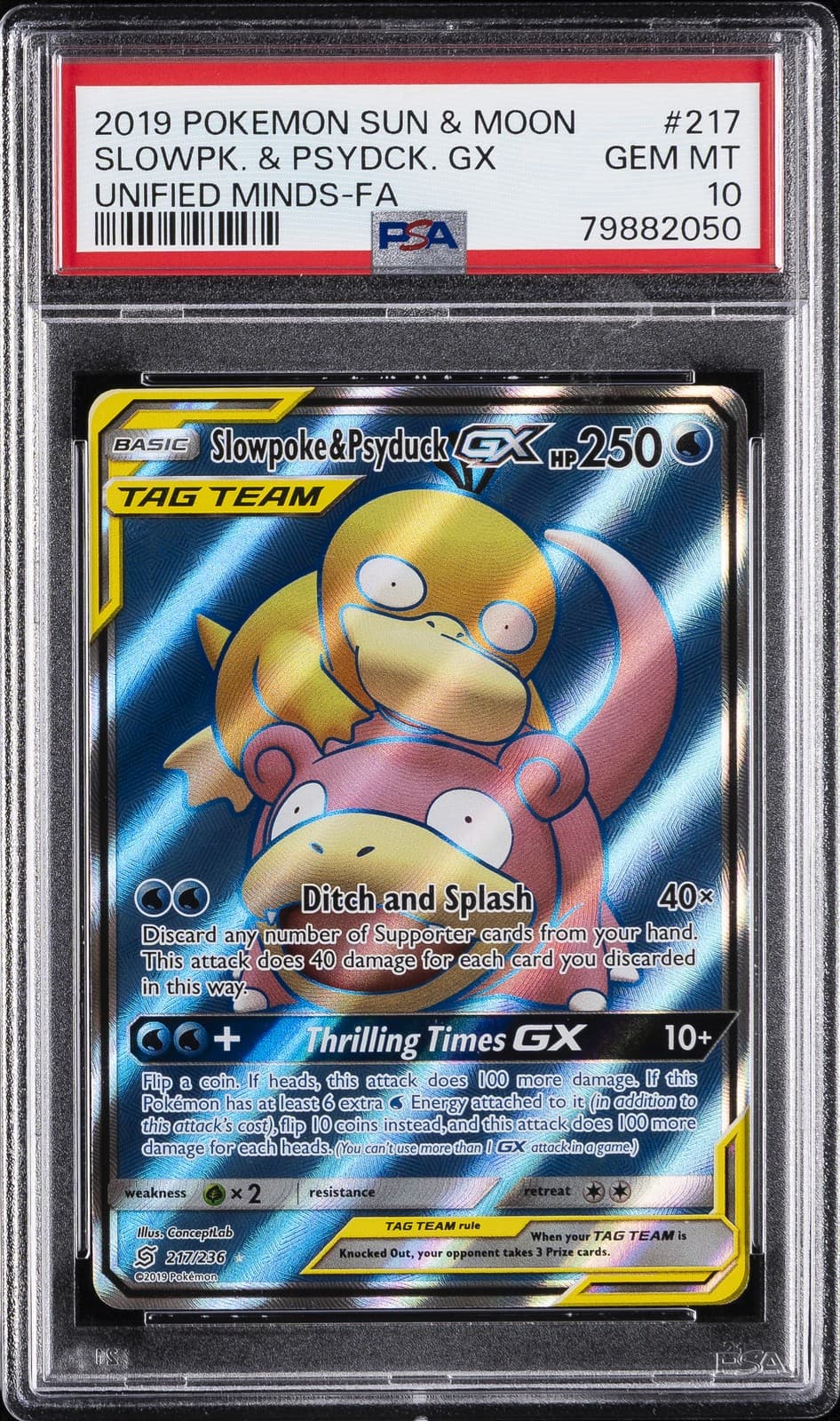 2019 POKEMON SUN & MOON UNIFIED MINDS #217 FULL ART/SLOWPOKE & PSYDUCK GX PSA 10
