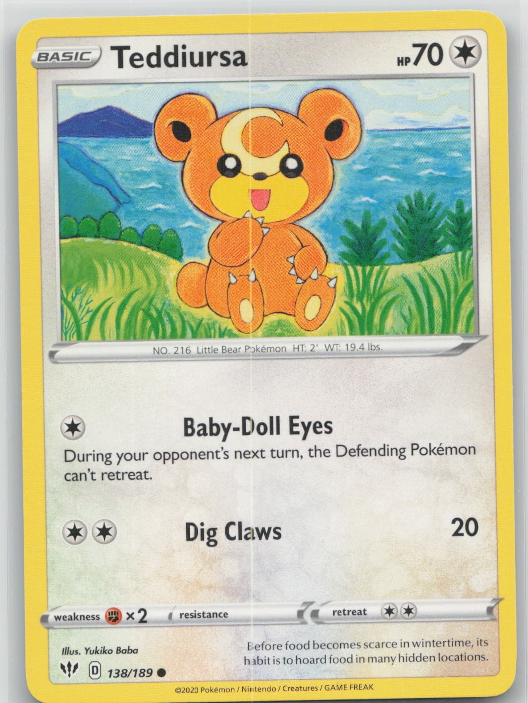 Teddiursa 138/189 Common Darkness Ablaze Pokemon Near Mint
