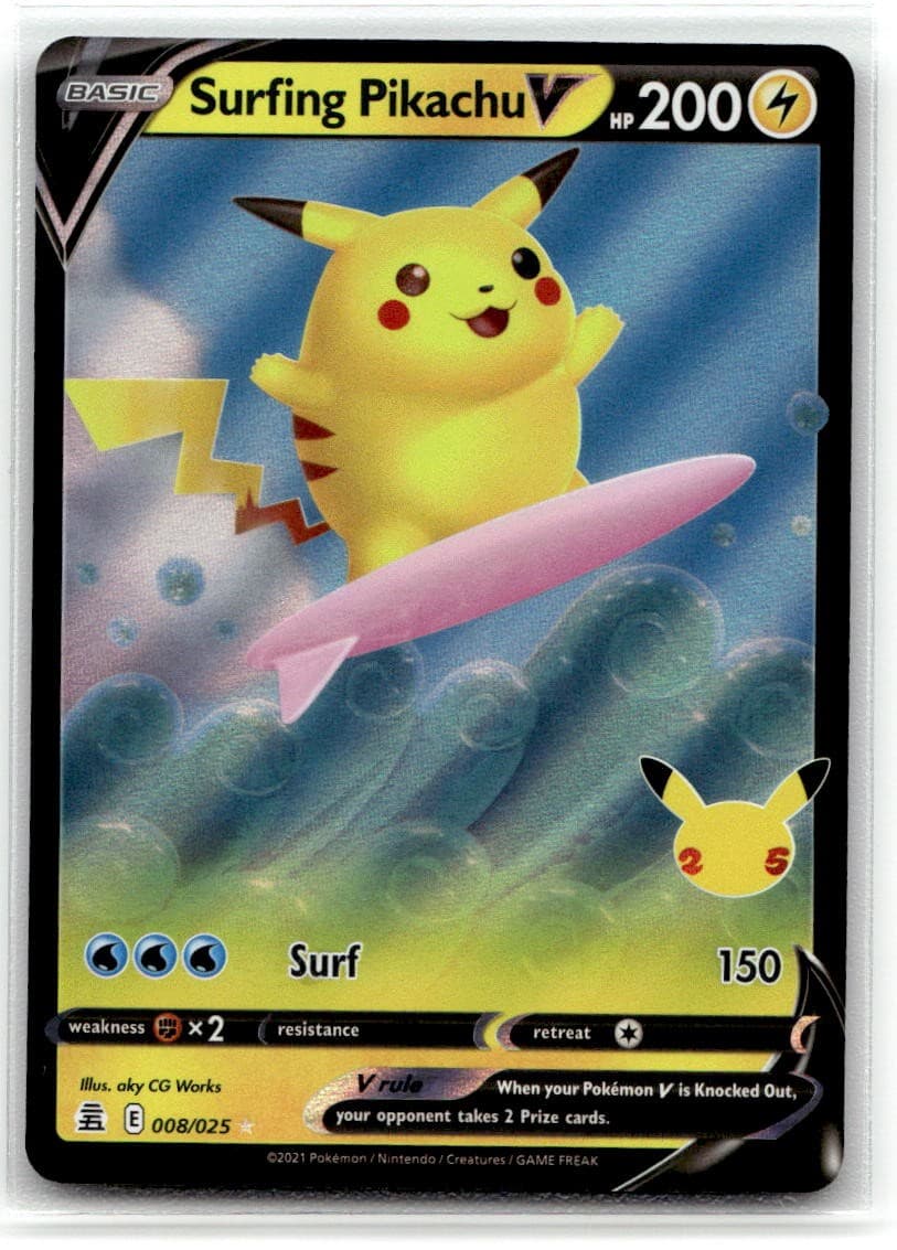Surfing Pikachu V #8/25 (Holo) (NM) Celebrations CLB Pokemon