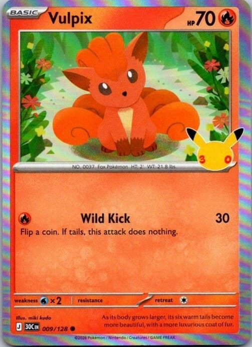 Vulpix 009/128 Holo Common ME: 30th Celebration Pokemon Near Mint