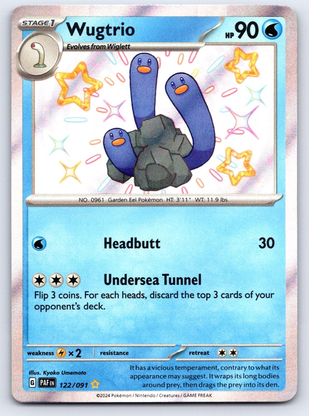 Wugtrio 122/091 Shiny Rare Paldean Fates Pokemon Holo Near Mint
