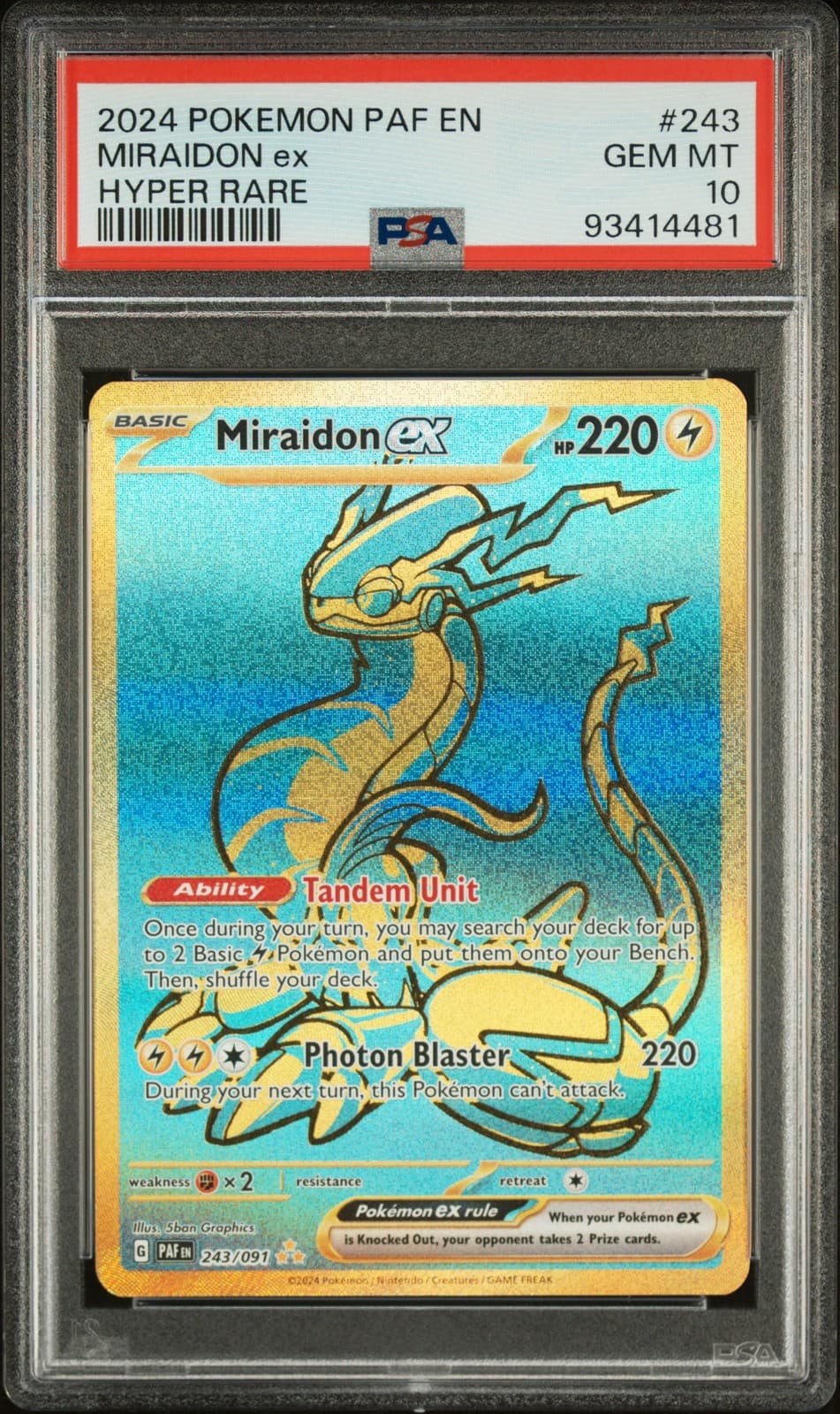 2024 POKEMON PAF EN-PALDEAN FATES HYPER RARE #243 MIRAIDON EX PSA 10